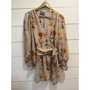 Hudson Gray Taupe Floral Wrap Mini Dress Medium